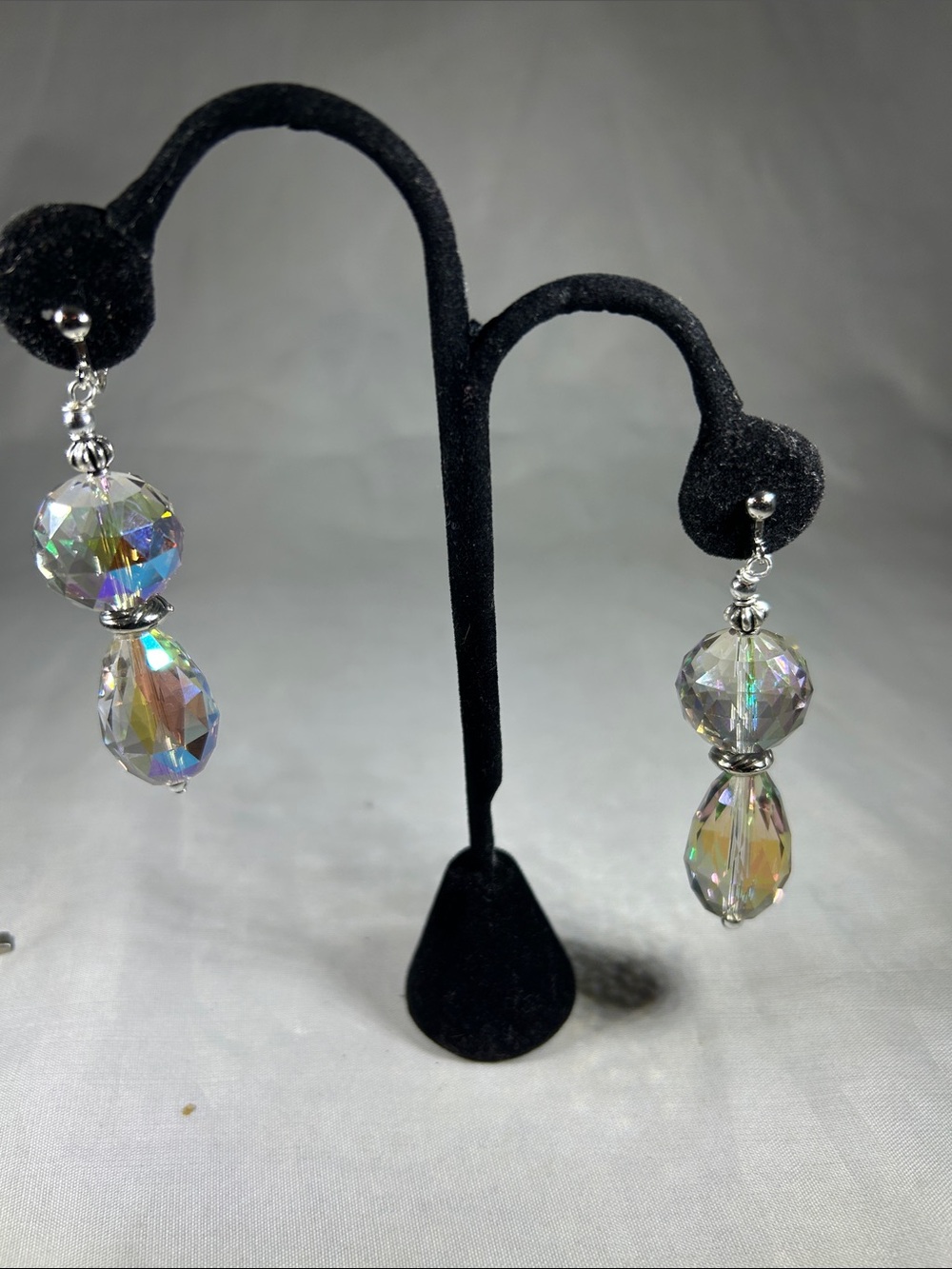 Iridescent Crystal Drop Earrings - Dangle Duo